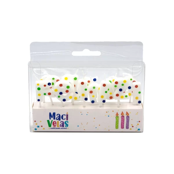 Vela Macivelas Letras "Feliz Cumpleaños" Color Dots (15 pzas) - Image 2