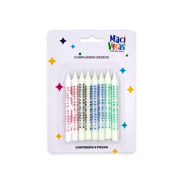 Vela Macivelas "Happy Birthday" Letras Multicolor (8 pzas) - Image 2